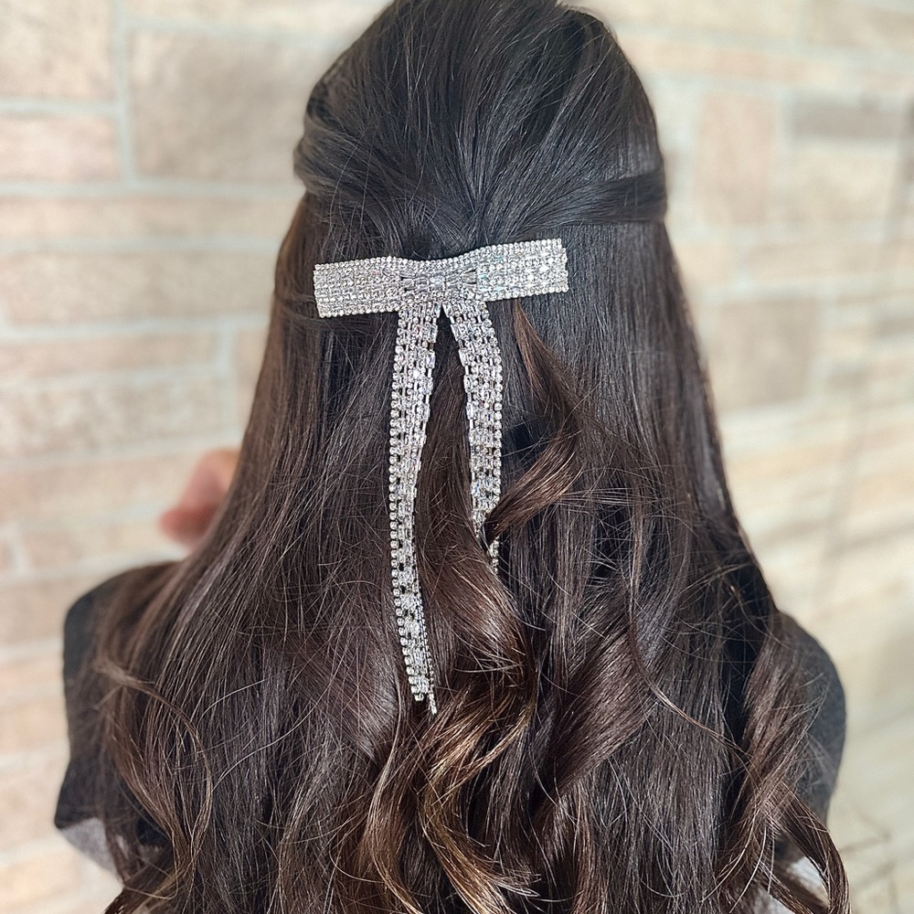 Rhinestone bow barrette anti slip grip